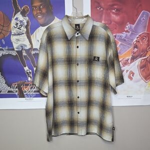 Vintage Low Rider Men's Beige Plaid Button Down Shirt